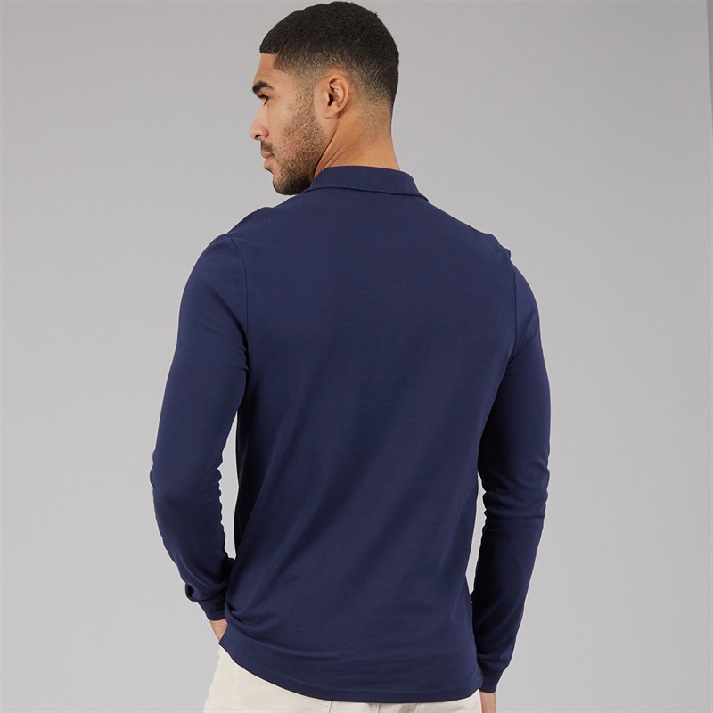 Lyle And Scott Vintage Mens Long Sleeve Polo Shirt Navy