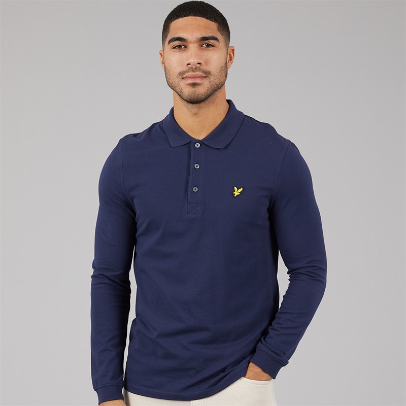 Lyle And Scott Vintage Mens Long Sleeve Polo Shirt Navy