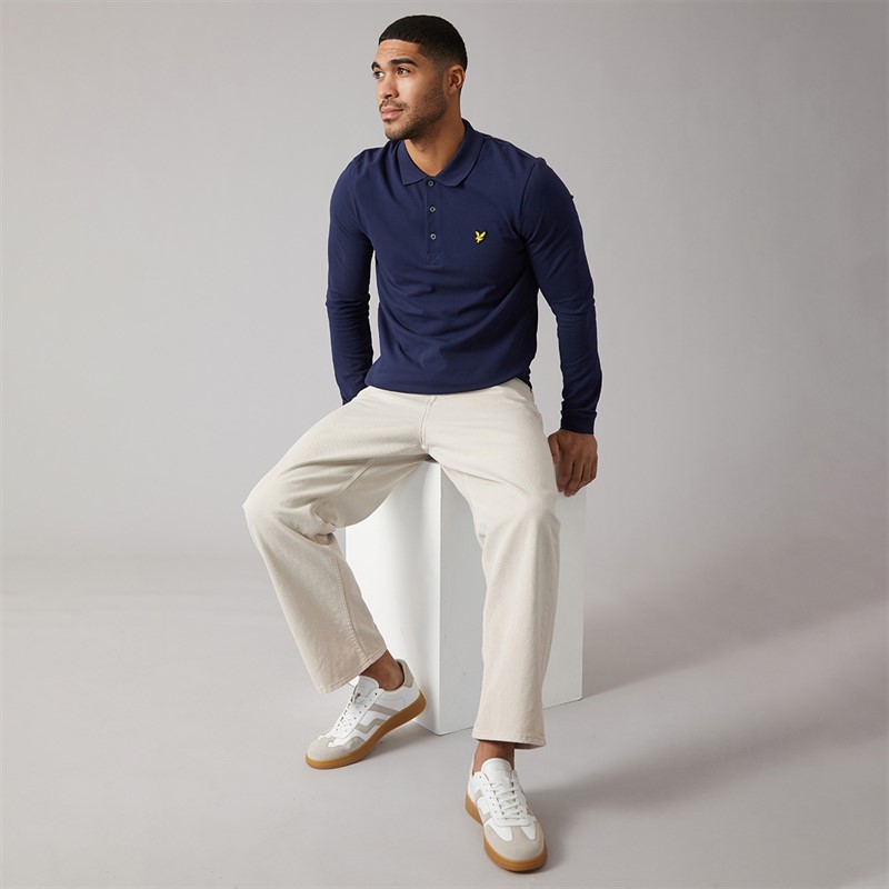 Lyle And Scott Vintage Mens Long Sleeve Polo Shirt Navy