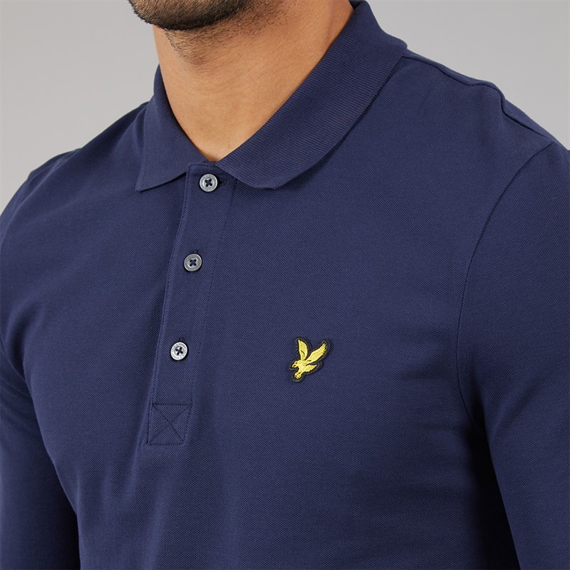 Lyle And Scott Vintage Mens Long Sleeve Polo Shirt Navy