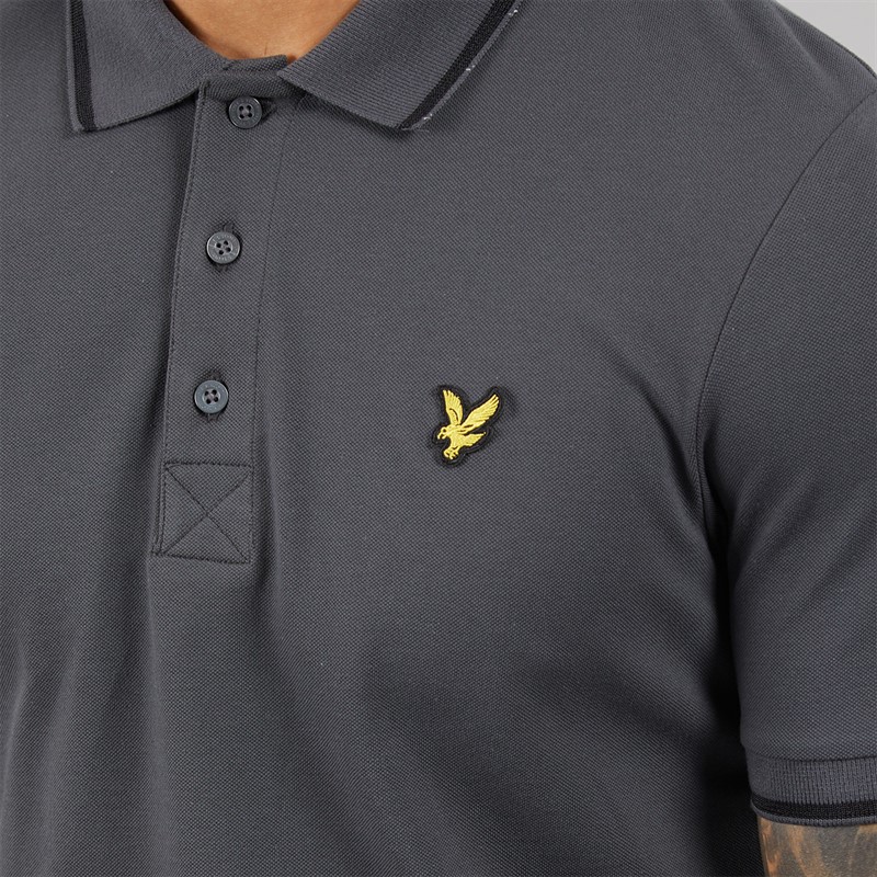 Lyle And Scott Vintage Mens Tipped Polo Shirt Gunmetal/Jet Black
