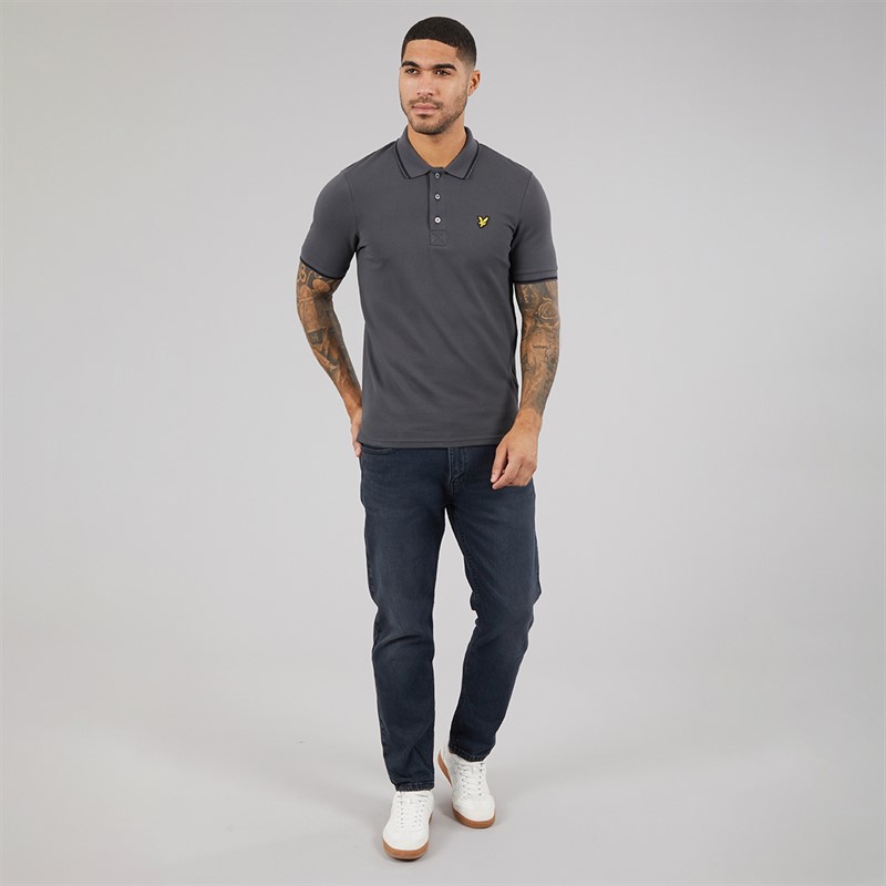 Lyle And Scott Vintage Mens Tipped Polo Shirt Gunmetal/Jet Black