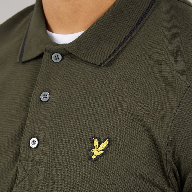 Lyle And Scott Vintage Mens Tipped Polo Shirt Olive/Jet Black