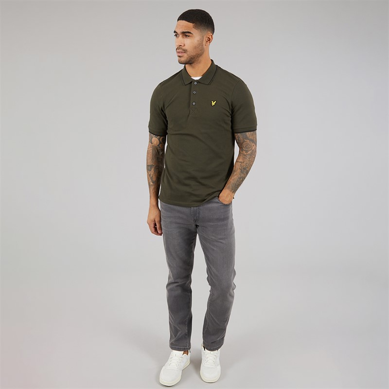Lyle And Scott Vintage Mens Tipped Polo Shirt Olive/Jet Black