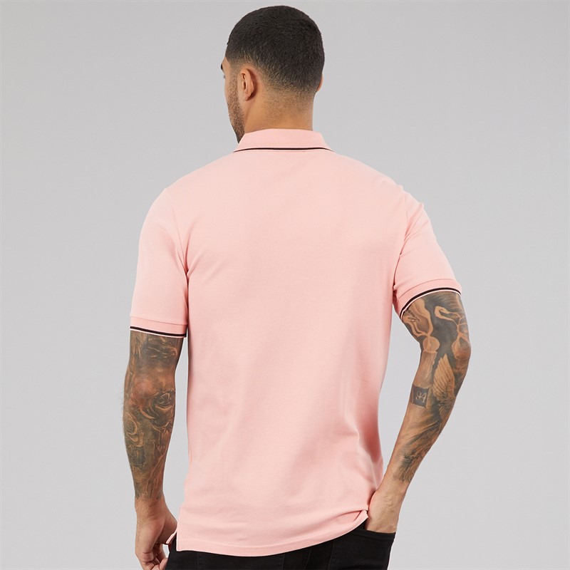 Lyle And Scott Vintage Mens Tipped Polo Shirt Pink Grapefruit/Jet Black