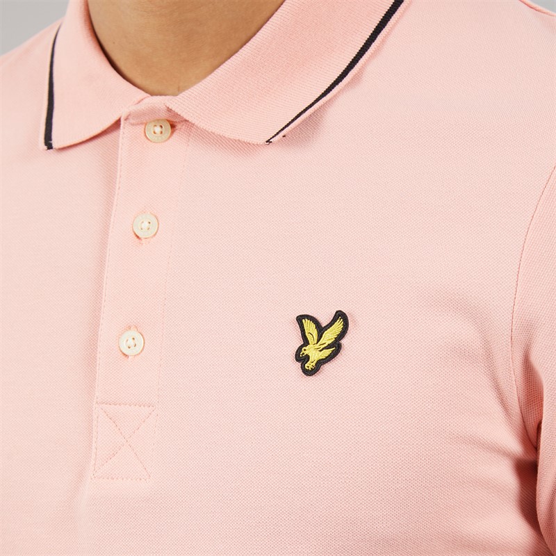 Lyle And Scott Vintage Mens Tipped Polo Shirt Pink Grapefruit/Jet Black