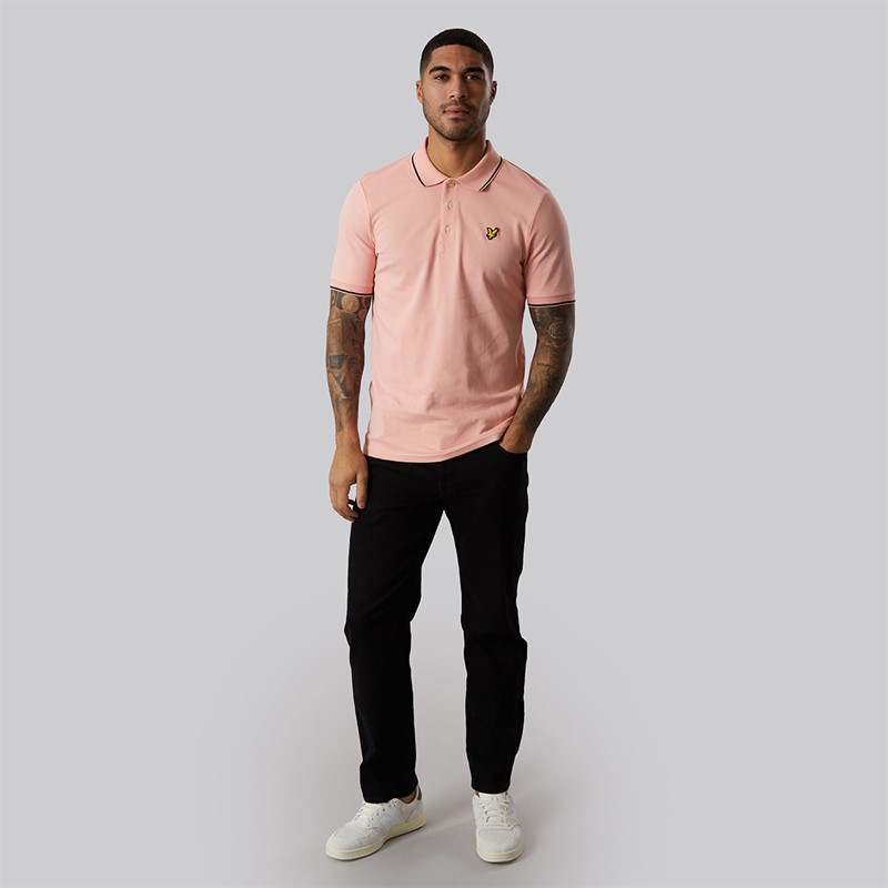Lyle And Scott Vintage Mens Tipped Polo Shirt Pink Grapefruit/Jet Black