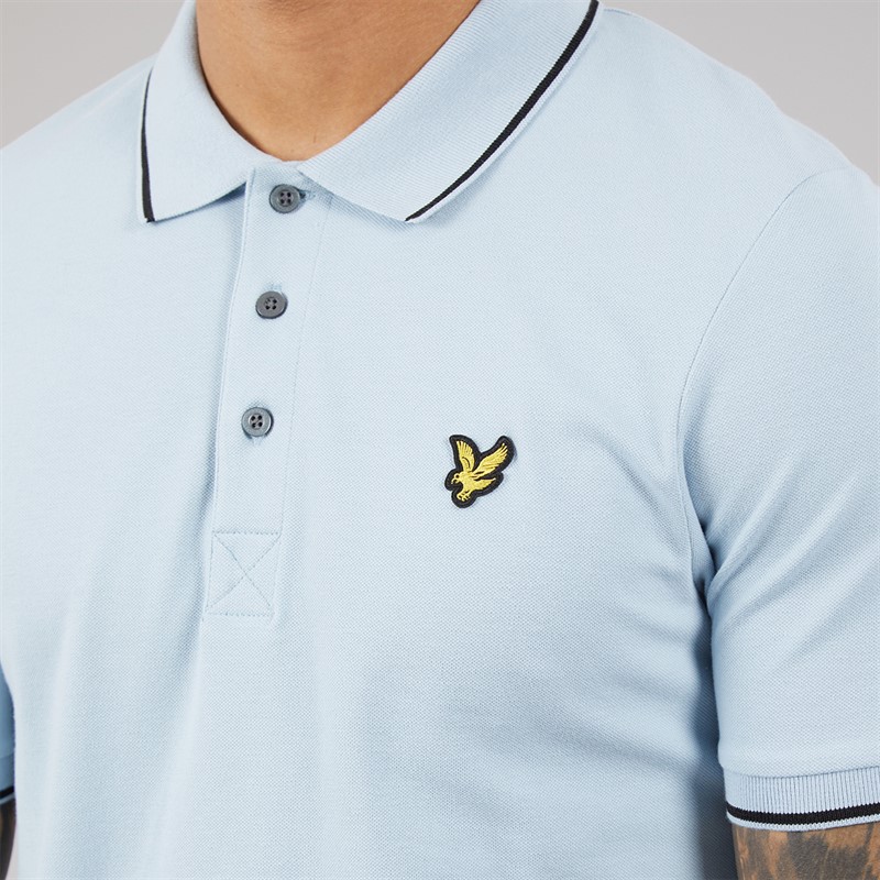 Lyle And Scott Vintage Mens Tipped Polo Shirt Opal Blue/Jet Black