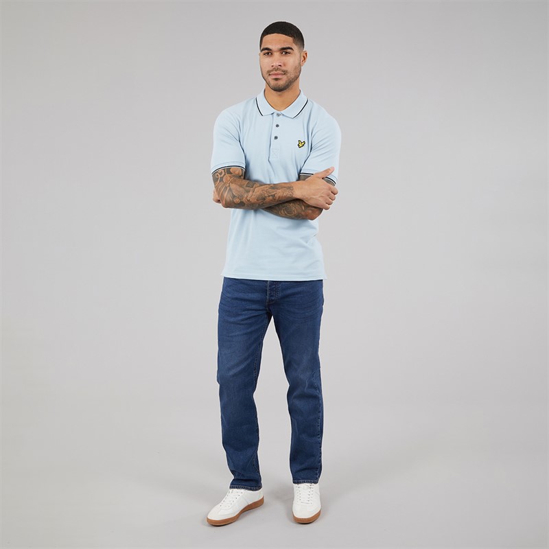 Lyle And Scott Vintage Mens Tipped Polo Shirt Opal Blue/Jet Black