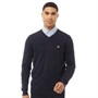 Lyle And Scott Vintage Męskie Bawełna Merino Sweter V-Neck Granatowy