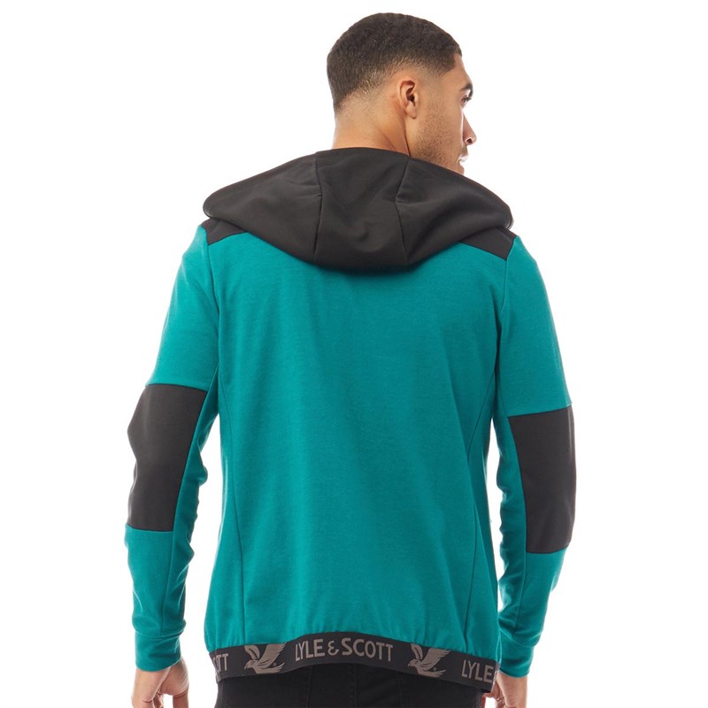 Lyle And Scott Vintage Mens Colour Breaker Full Zip Midlayer Hoodie Z789 Teal Green Marl