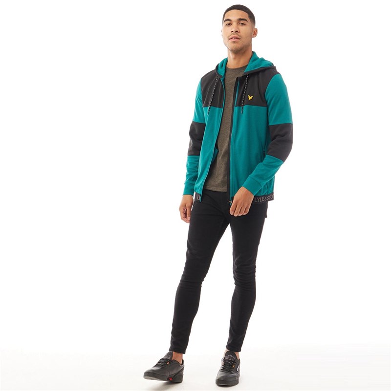 Lyle And Scott Vintage Mens Colour Breaker Full Zip Midlayer Hoodie Z789 Teal Green Marl