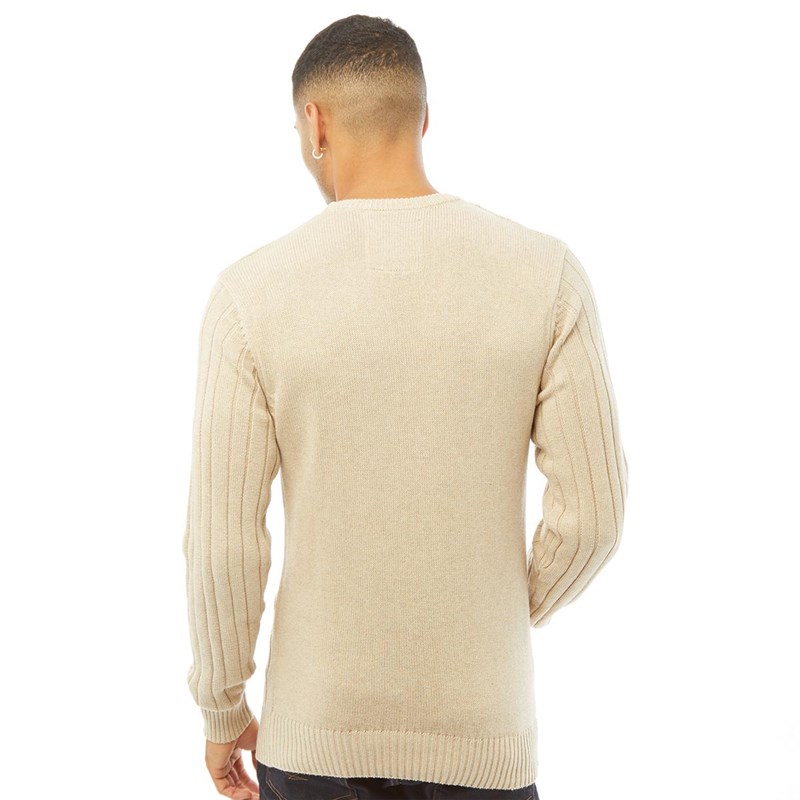 LUKE 1977 Mens Morden Cable Knit Jumper Stone