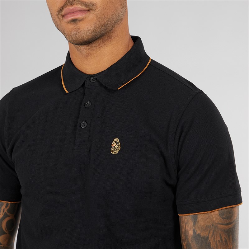 LUKE 1977 Mens Ricky Pique Polo Shirt Black
