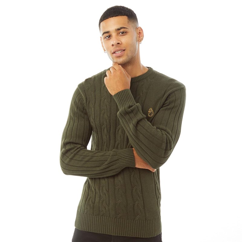 LUKE 1977 Mens Morden Cable Knit Jumper Olive