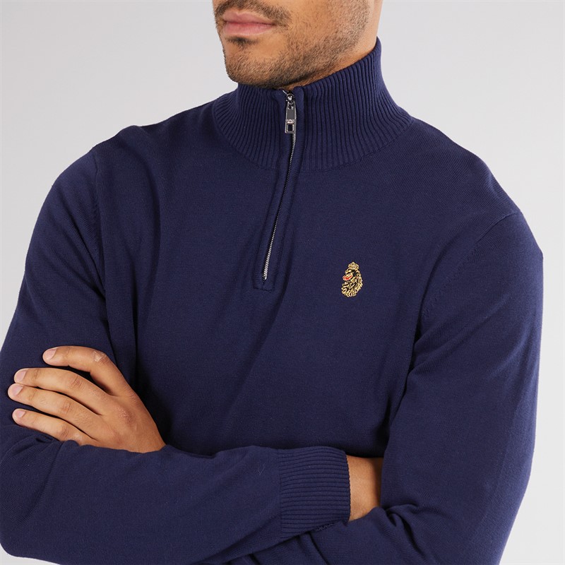 LUKE 1977 Mens Pretender 1/4 Zip Knitted Jumper Navy