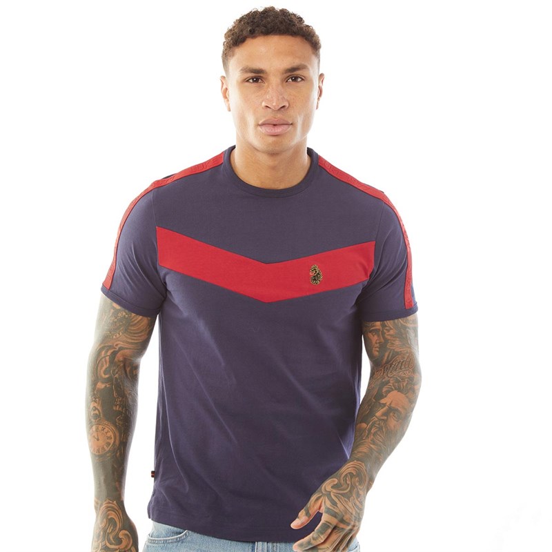 LUKE 1977 Mens Calvia Crew Chevron T-Shirt Navy/Red B