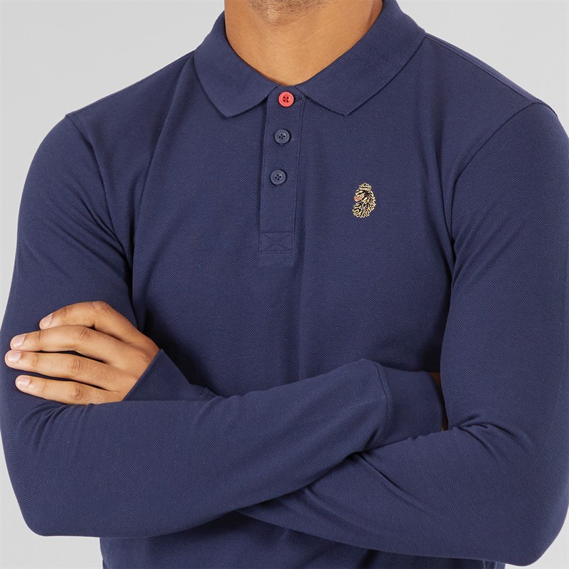 LUKE 1977 Mens Williams Long Sleeve Polo Shirt Navy