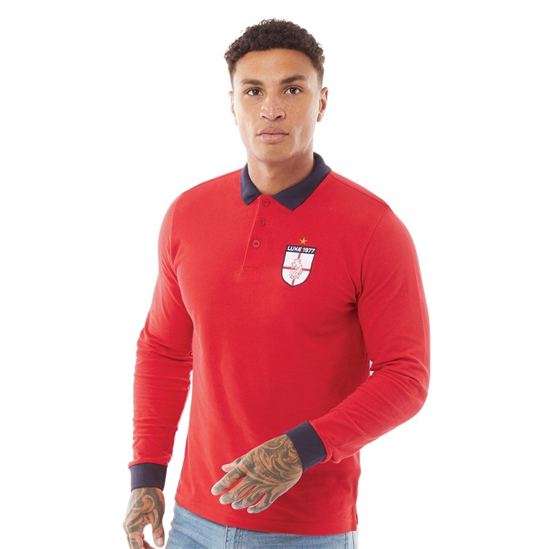 Mens long sleeve shop red polo shirt