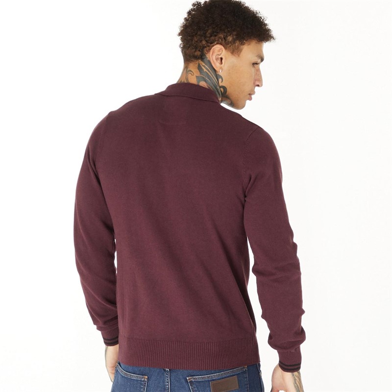 LUKE 1977 Mens Milk Knitted Long Sleeve Polo Dark Shiraz