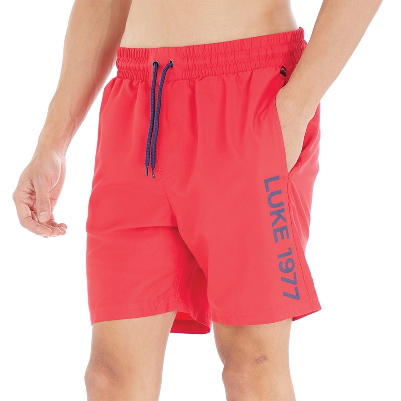 LUKE 1977 Mens Side On Logo Swim Shorts Marina Red