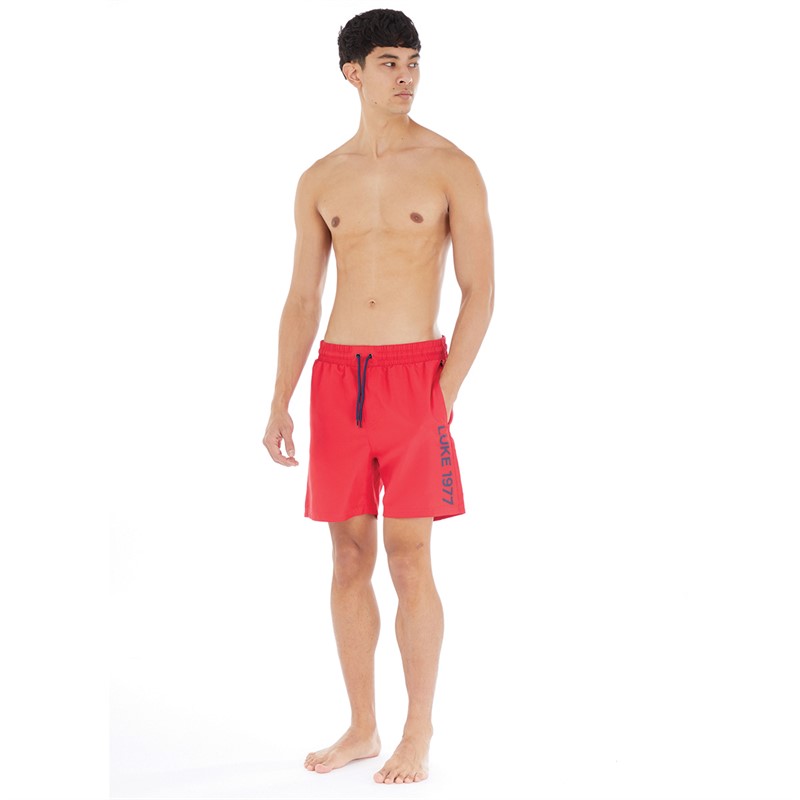 LUKE 1977 Mens Side On Logo Swim Shorts Marina Red