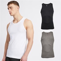 LUKE 1977 Mens Reco Three Pack Vests Black/White/Mid Grey