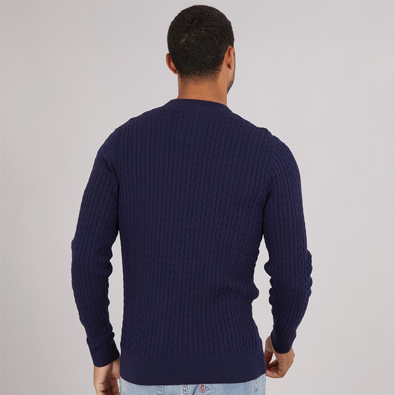 LUKE 1977 Mens Horton 1000 Cable Knit Jumper Navy