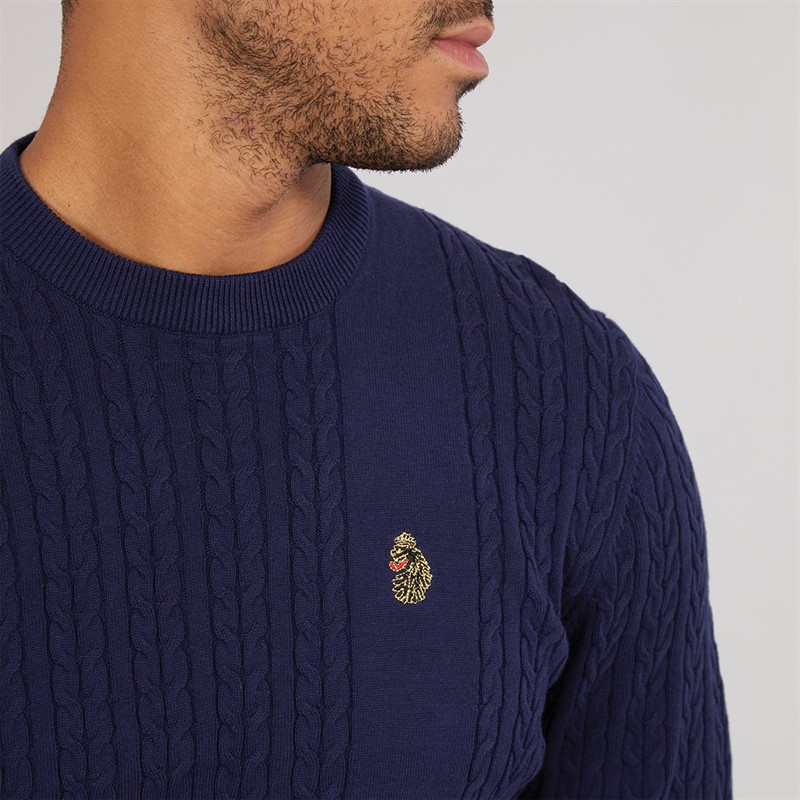 LUKE 1977 Mens Horton 1000 Cable Knit Jumper Navy