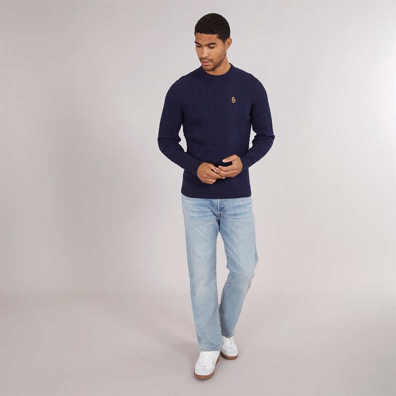 LUKE 1977 Mens Horton 1000 Cable Knit Jumper Navy