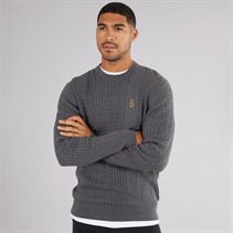 LUKE 1977 Mens Horton 1000 Cable Knit Jumper Charcoal