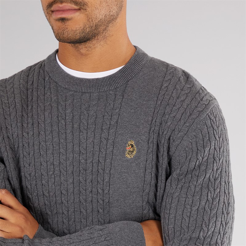 LUKE 1977 Mens Horton 1000 Cable Knit Jumper Charcoal