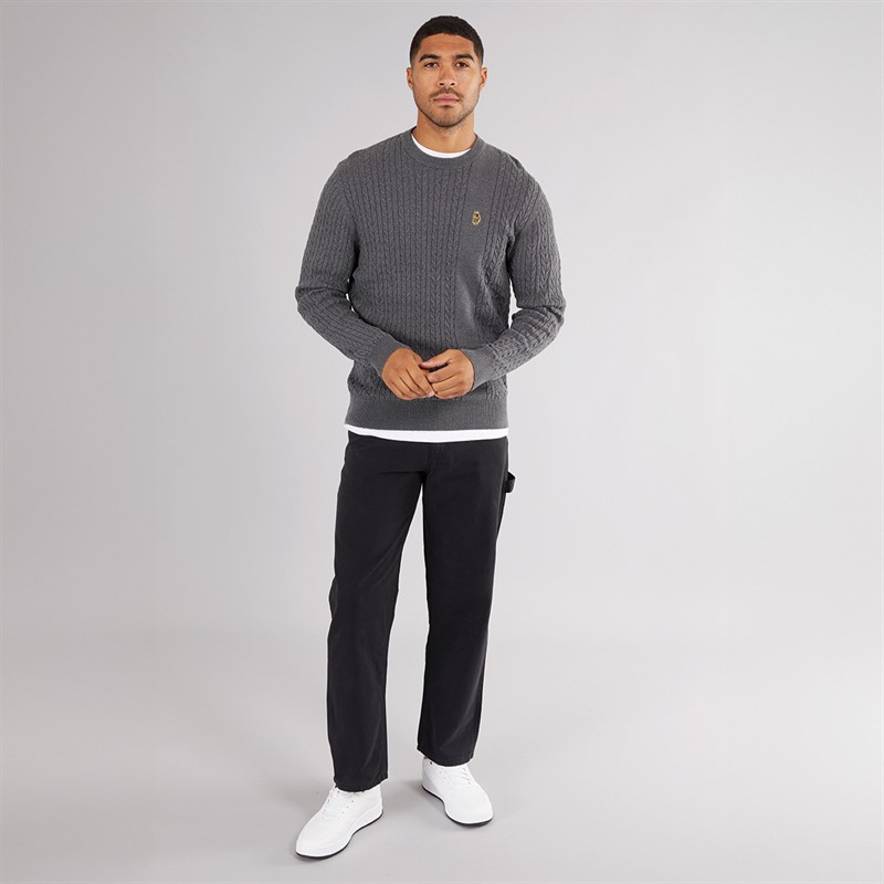 LUKE 1977 Mens Horton 1000 Cable Knit Jumper Charcoal