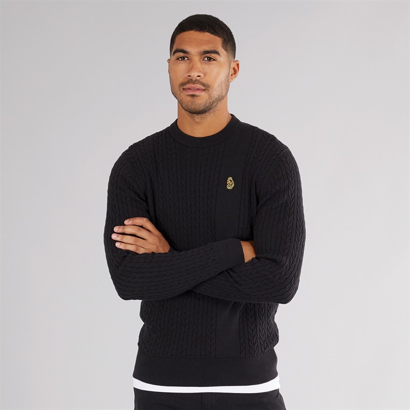 LUKE 1977 Mens Horton 1000 Cable Knit Jumper Black - Size M