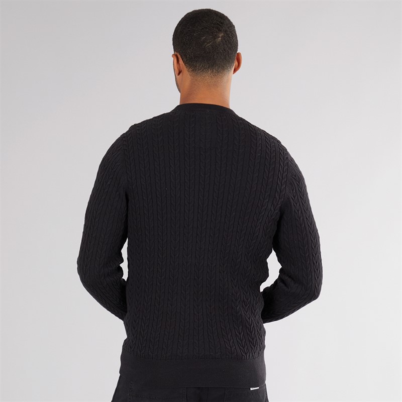 LUKE 1977 Mens Horton 1000 Cable Knit Jumper Black