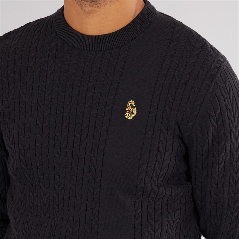 LUKE 1977 Mens Horton 1000 Cable Knit Jumper Black