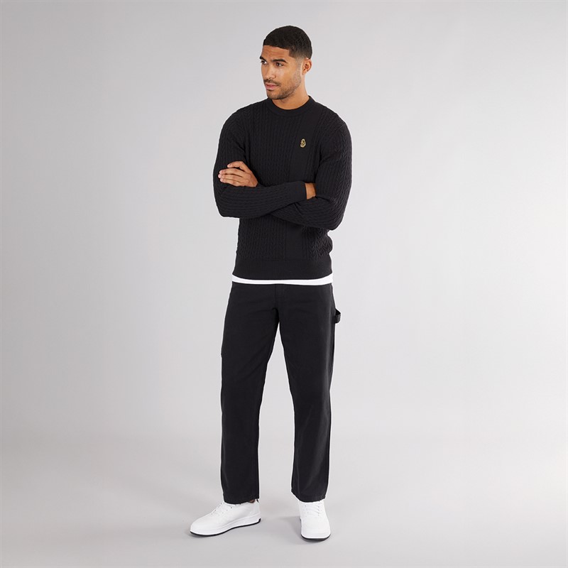 LUKE 1977 Mens Horton 1000 Cable Knit Jumper Black