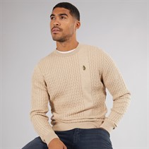 LUKE 1977 Mens Horton 1000 Cable Knit Jumper Stone