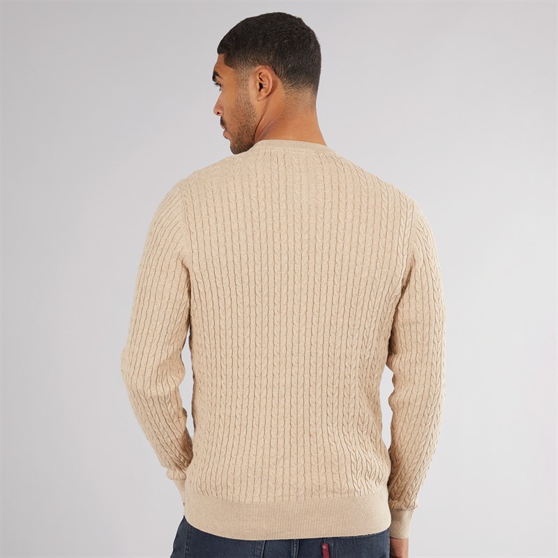 LUKE 1977 Mens Horton 1000 Cable Knit Jumper Stone