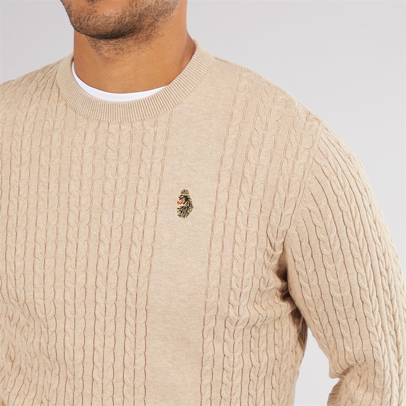 LUKE 1977 Mens Horton 1000 Cable Knit Jumper Stone