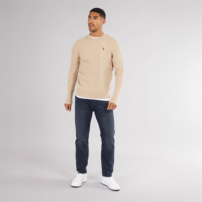 LUKE 1977 Mens Horton 1000 Cable Knit Jumper Stone