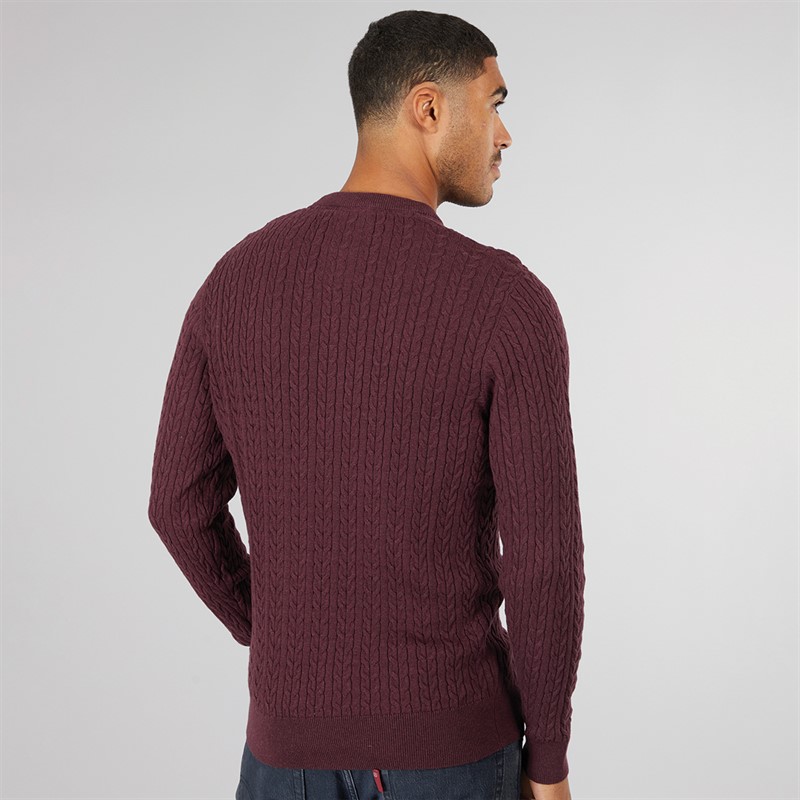 LUKE 1977 Mens Horton 1000 Cable Knit Jumper Shiraz