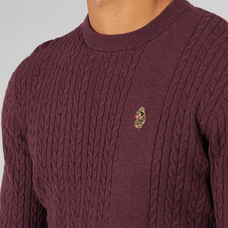 LUKE 1977 Mens Horton 1000 Cable Knit Jumper Shiraz