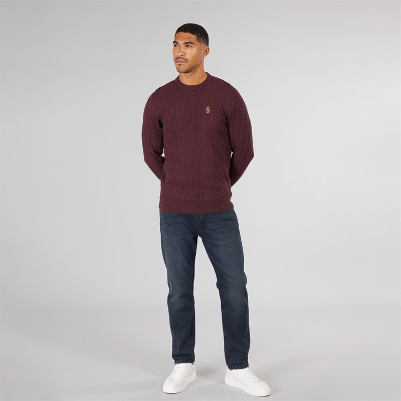 LUKE 1977 Mens Horton 1000 Cable Knit Jumper Shiraz