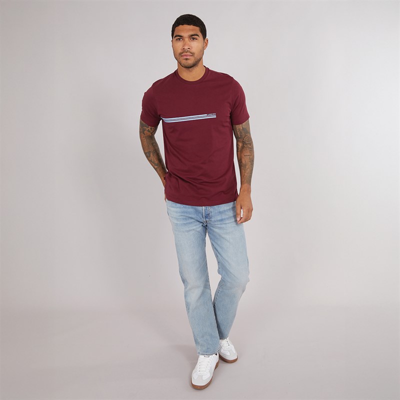 LUKE 1977 Mens Block Stripe T-Shirt Claret/Blue