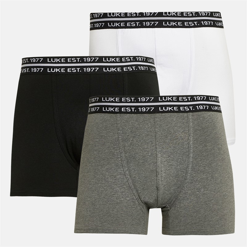 LUKE 1977 Mens Captain Text Three Pack Boxers Black/Grey/White - Size M