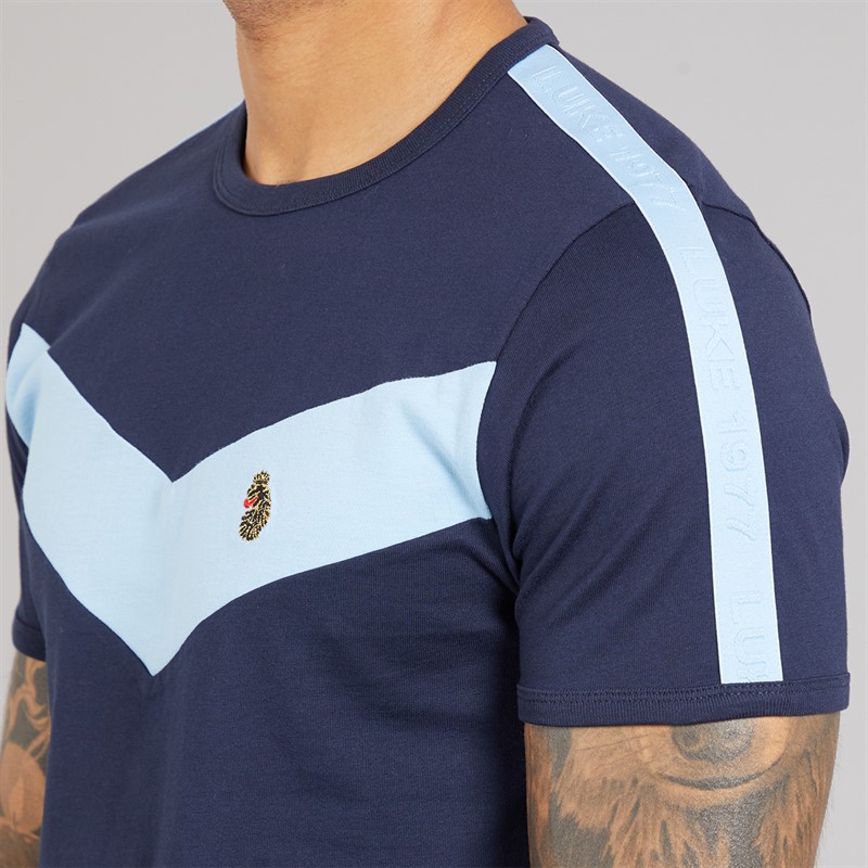 LUKE 1977 Mens Calvia Crew Chevron T-Shirt Dark Navy/Sky