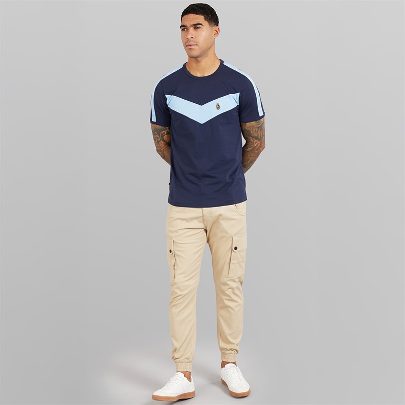LUKE 1977 Mens Calvia Crew Chevron T-Shirt Dark Navy/Sky