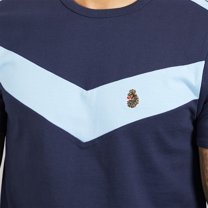LUKE 1977 Mens Calvia Crew Chevron T-Shirt Dark Navy/Sky