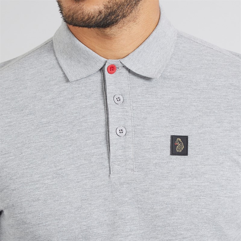 LUKE 1977 Mens Williams Long Sleeve Polo Shirt Mid Grey